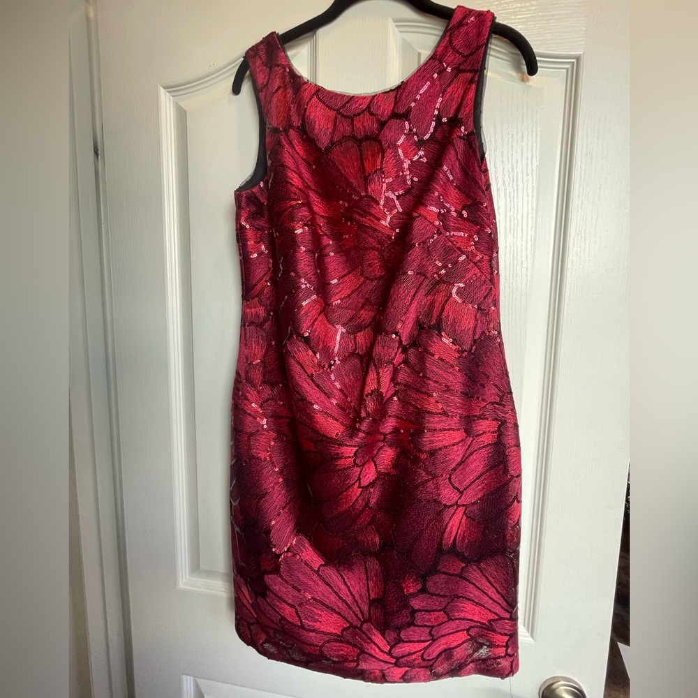 WHBM Red Sequined Embroidered Dress, Fully Lined - Picture 5 of 14